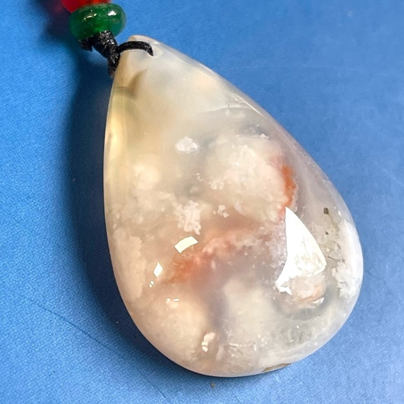 Natural Flower Agate Pendant with Cord Necklace Crystal Gemstone - Picture 11 of 13